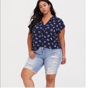 Torrid Navy Blue Camera Print Blouse